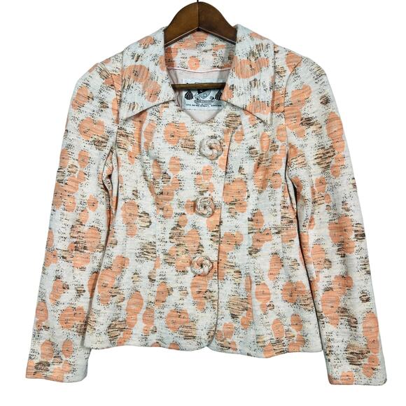 Vintage 70s Savoy Fashion Jacket MidMod Floral Snap Front Wide Collar Kowloon XS - Picture 1 of 6